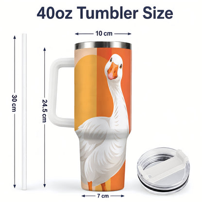 #pl[40oz|White] Retro Goose 40oz Tumbler with Orange Stripes and Sun Artwork