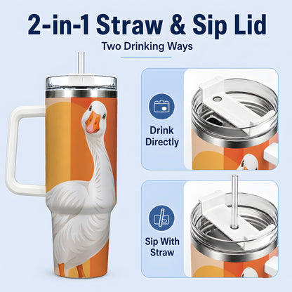 #pl[40oz|White] Retro Goose 40oz Tumbler with Orange Stripes and Sun Artwork