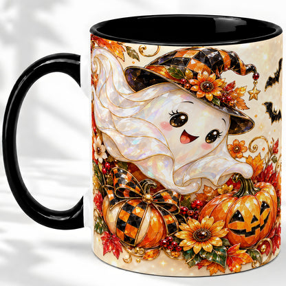 #pl[11oz|Black] Cute Halloween Ghost Ceramic Mug, Witch Hat Pumpkin Artwork