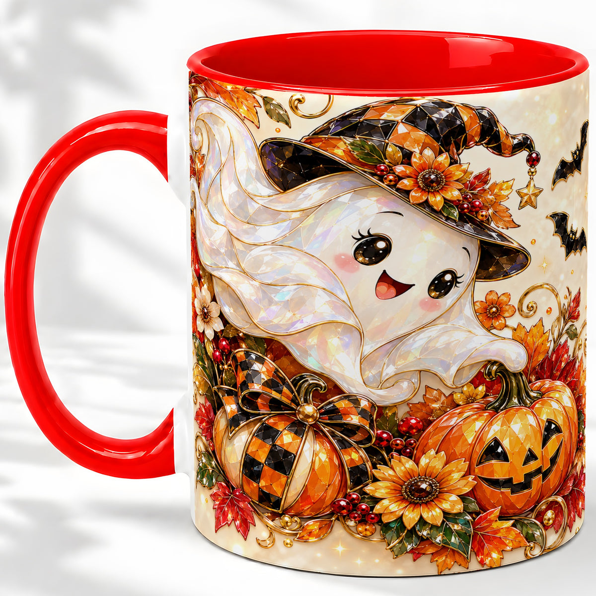 Cute Halloween Ghost Ceramic Mug, Witch Hat Pumpkin Artwork