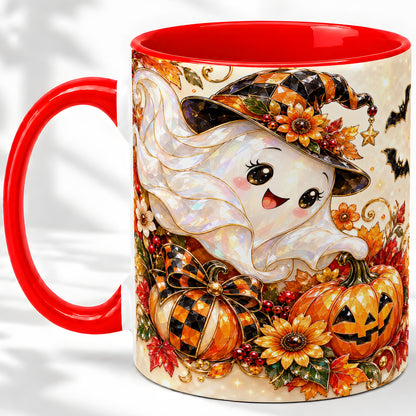Cute Halloween Ghost Ceramic Mug, Witch Hat Pumpkin Artwork