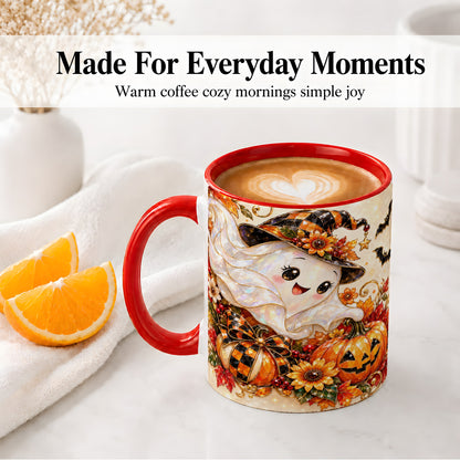 #pl[11oz|Red] Cute Halloween Ghost Ceramic Mug, Witch Hat Pumpkin Artwork
