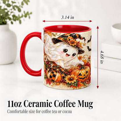 #pl[11oz|Red] Cute Halloween Ghost Ceramic Mug, Witch Hat Pumpkin Artwork