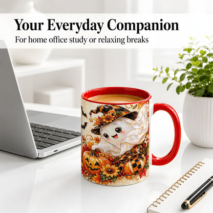 #pl[11oz|Red] Cute Halloween Ghost Ceramic Mug, Witch Hat Pumpkin Artwork