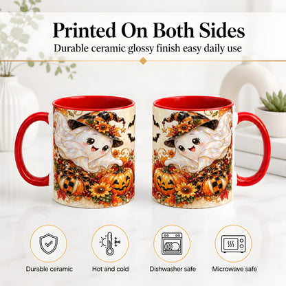 #pl[11oz|Red] Cute Halloween Ghost Ceramic Mug, Witch Hat Pumpkin Artwork