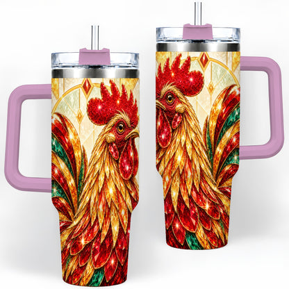 #pl[40oz|Pink] Stained Glass Rooster 40oz Tumbler with Red Green and Gold Artwork