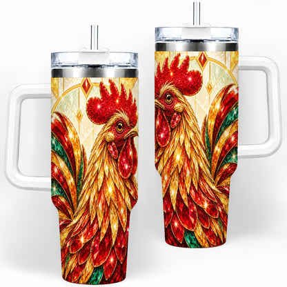 Stained Glass Rooster 40oz Tumbler with Red Green and Gold Artwork