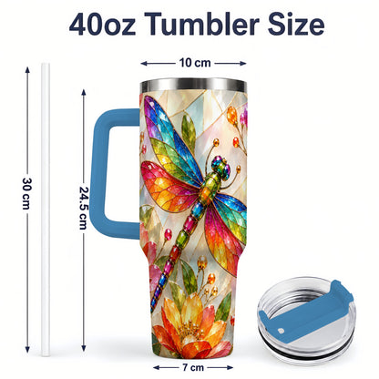 #pl[40oz|Blue] Dragonfly Stained Glass Tumbler 40oz, Floral Nature Artwork Design
