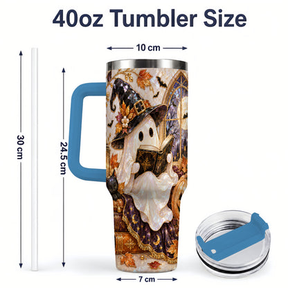 #pl[40oz|Blue] Halloween Ghost Tumbler 40oz, Witchy Book Reading Art for Book Lovers