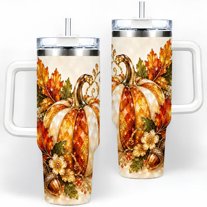 Jeweled Pumpkin Tumbler 40oz, Maple Leaf and Acorn Autumn Artwork
