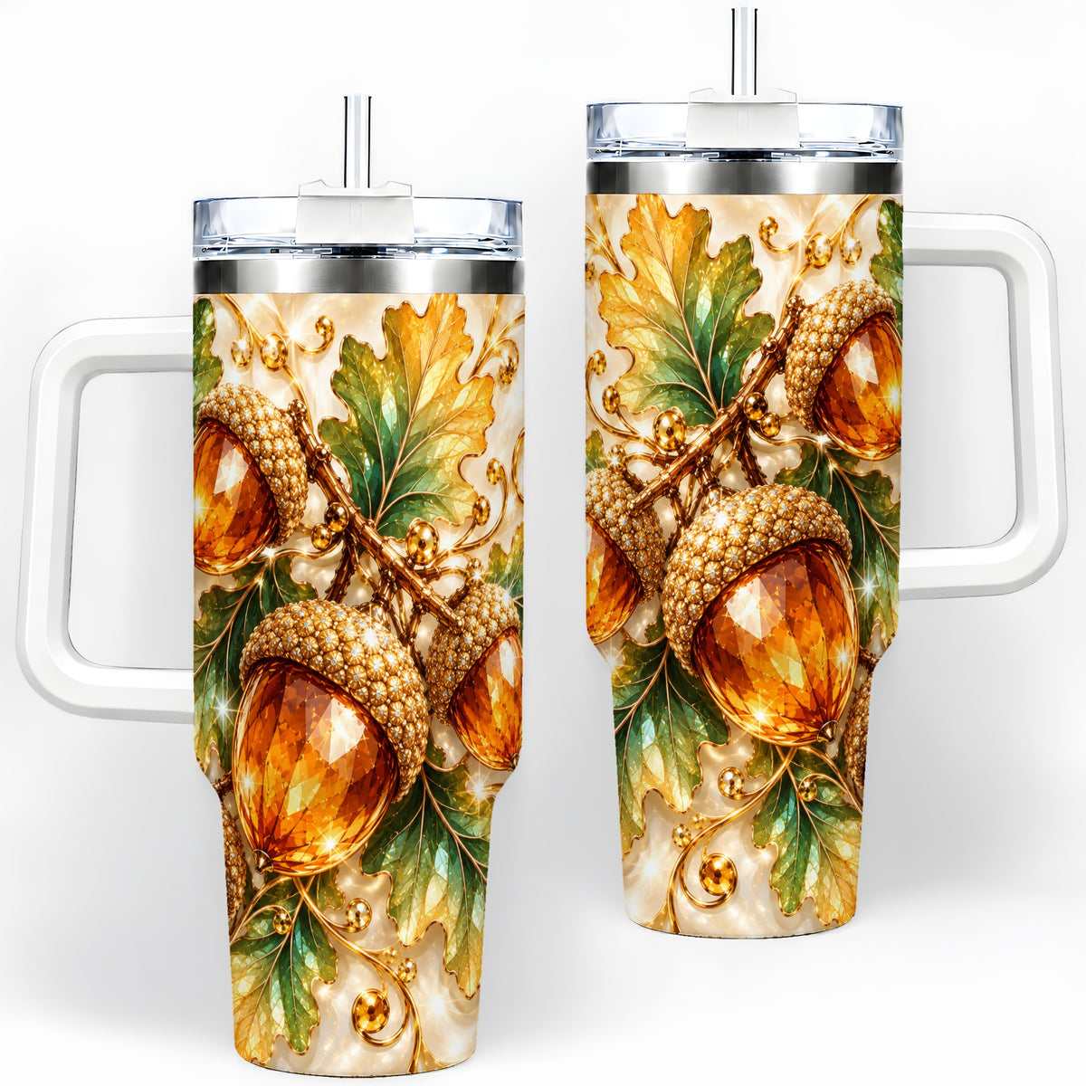 Jeweled Acorn Tumbler 40oz, Oak Leaf Botanical Autumn Nature Artwork
