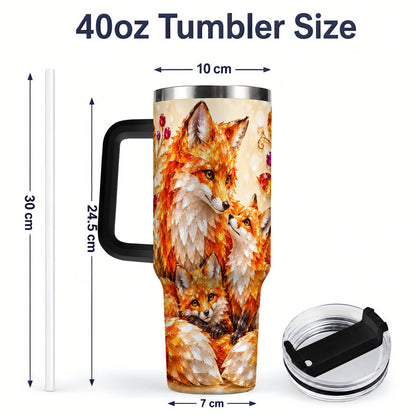 #pl[40oz|Black] Autumn Fox Tumbler 40oz, Fox Family Jewel Leaf Woodland Nature Artwork