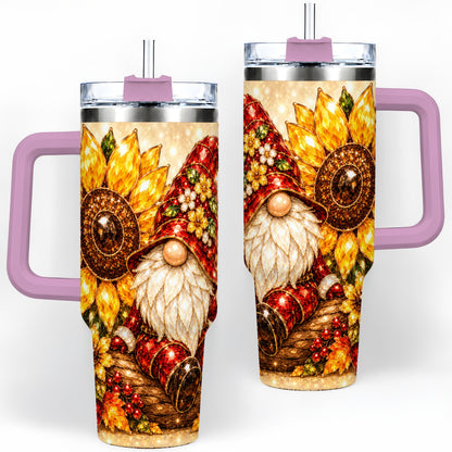 #pl[40oz|Pink] Autumn Gnome Tumbler 40oz, Sunflower Maple Leaf Fall Garden Artwork