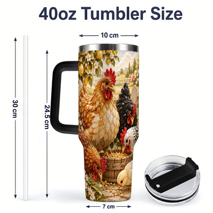 #pl[40oz|Black] Farm Chicken Tumbler 40oz, Hen Chick Floral Country Farmhouse Artwork