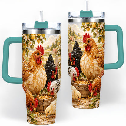 #pl[40oz|Green] Farm Chicken Tumbler 40oz, Hen Chick Floral Country Farmhouse Artwork