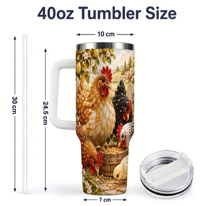 #pl[40oz|White] Farm Chicken Tumbler 40oz, Hen Chick Floral Country Farmhouse Artwork