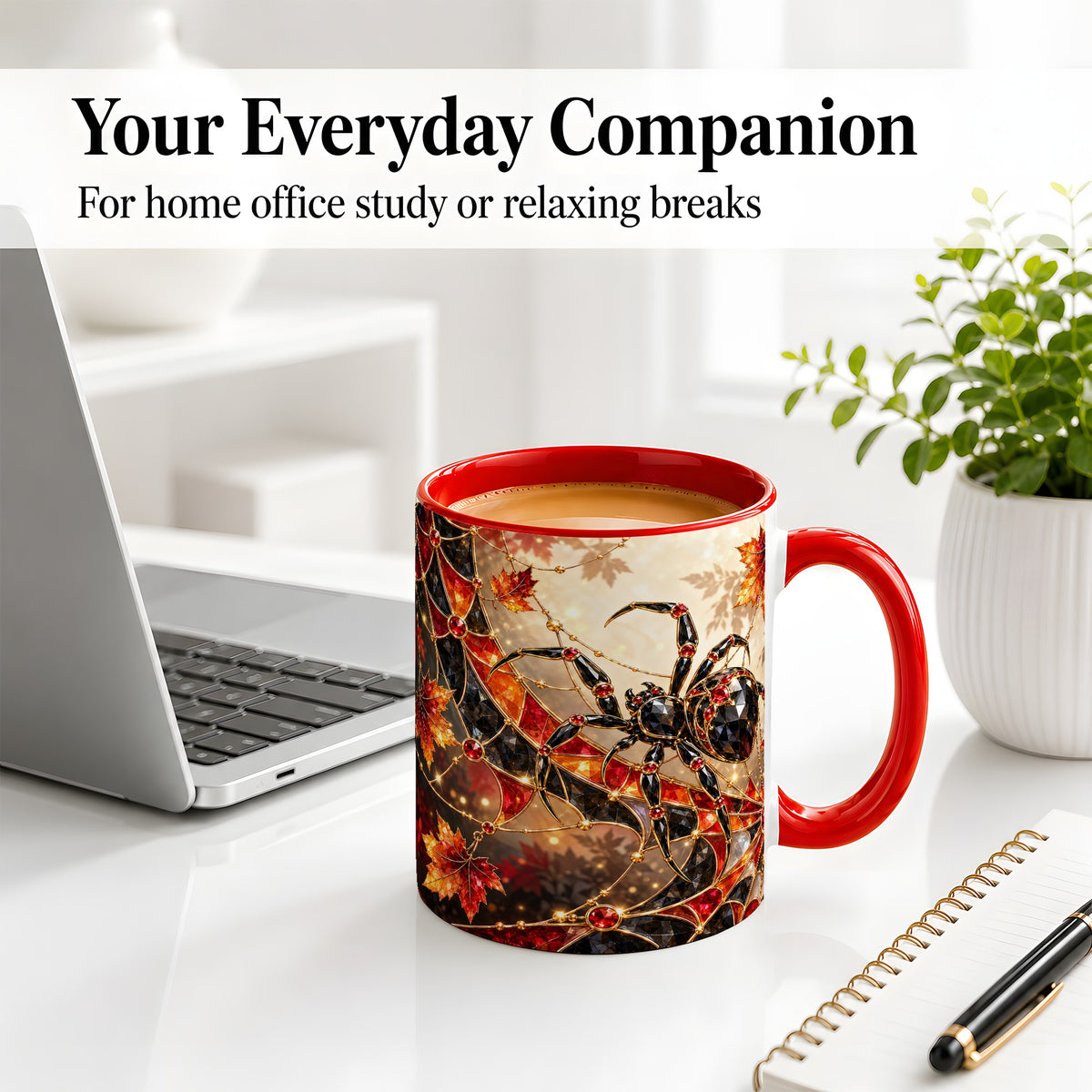 #pl[11oz|Red] Halloween Spider Web Ceramic Mug, Autumn Maple Leaf Artwork