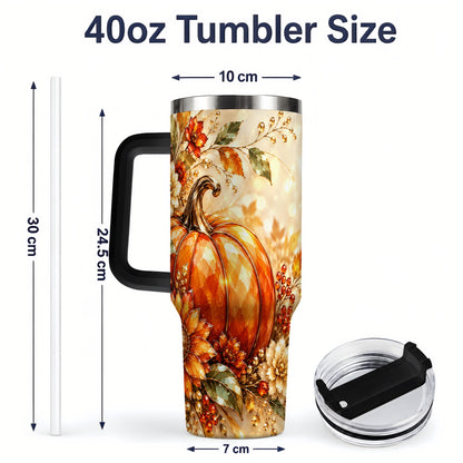 #pl[40oz|Black] Autumn Pumpkin 40oz Tumbler, Floral Fall Artwork for Autumn Lovers