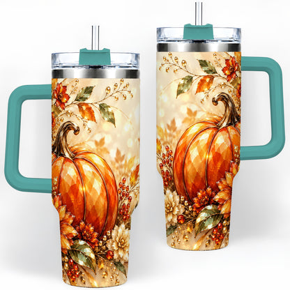 #pl[40oz|Green] Autumn Pumpkin 40oz Tumbler, Floral Fall Artwork for Autumn Lovers