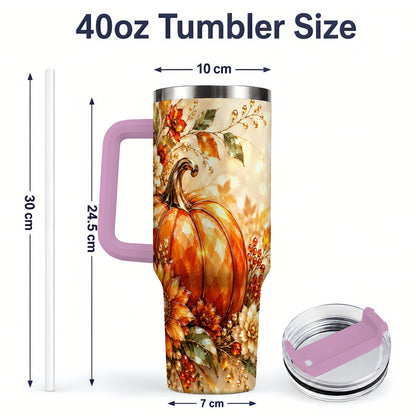#pl[40oz|Pink] Autumn Pumpkin 40oz Tumbler, Floral Fall Artwork for Autumn Lovers