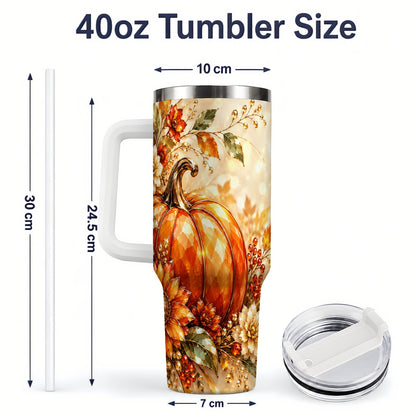 #pl[40oz|White] Autumn Pumpkin 40oz Tumbler, Floral Fall Artwork for Autumn Lovers