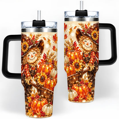 #pl[40oz|Black] Harvest Scarecrow 40oz Tumbler, Pumpkin Wagon Artwork for Fall Lovers