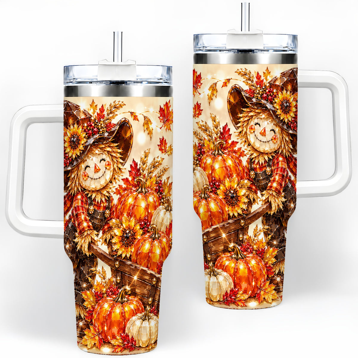 Harvest Scarecrow 40oz Tumbler, Pumpkin Wagon Artwork for Fall Lovers