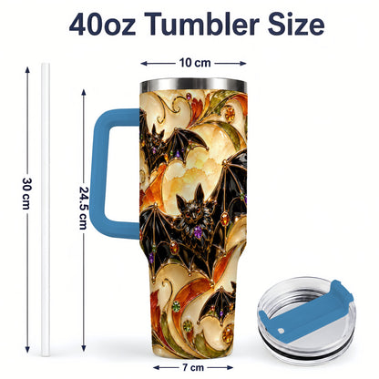 #pl[40oz|Blue] Autumn Bat 40oz Tumbler, Gothic Fall Vine Artwork for Halloween Fans