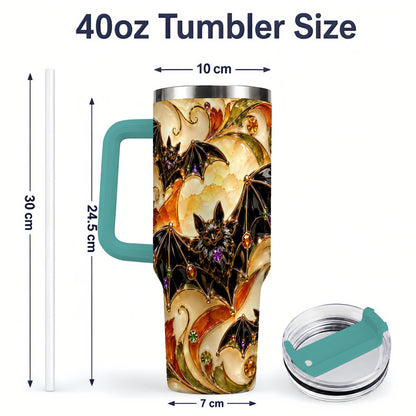 #pl[40oz|Green] Autumn Bat 40oz Tumbler, Gothic Fall Vine Artwork for Halloween Fans