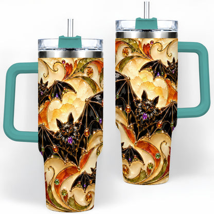 #pl[40oz|Green] Autumn Bat 40oz Tumbler, Gothic Fall Vine Artwork for Halloween Fans
