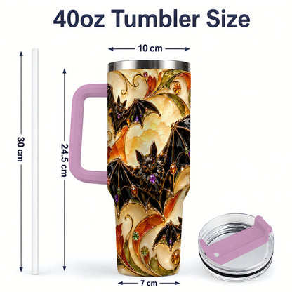 #pl[40oz|Pink] Autumn Bat 40oz Tumbler, Gothic Fall Vine Artwork for Halloween Fans