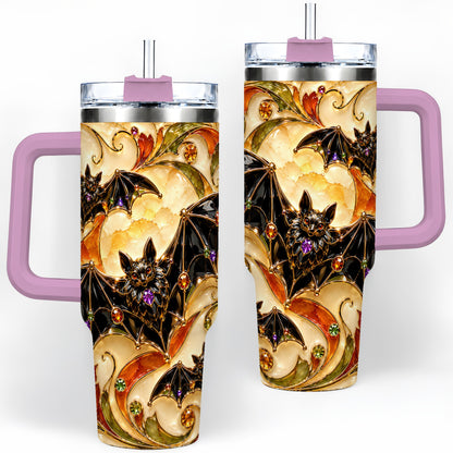 #pl[40oz|Pink] Autumn Bat 40oz Tumbler, Gothic Fall Vine Artwork for Halloween Fans