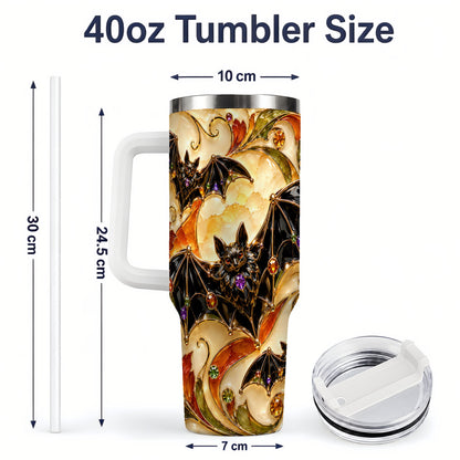 #pl[40oz|White] Autumn Bat 40oz Tumbler, Gothic Fall Vine Artwork for Halloween Fans