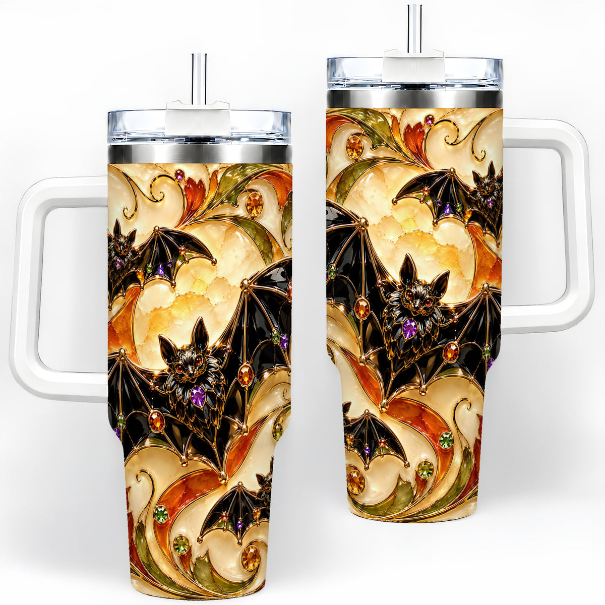 Autumn Bat 40oz Tumbler, Gothic Fall Vine Artwork for Halloween Fans