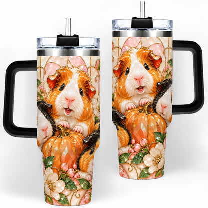 #pl[40oz|Black] Fall Guinea Pig 40oz Tumbler, Pumpkin Floral Artwork for Pet Lovers