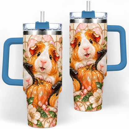 #pl[40oz|Blue] Fall Guinea Pig 40oz Tumbler, Pumpkin Floral Artwork for Pet Lovers