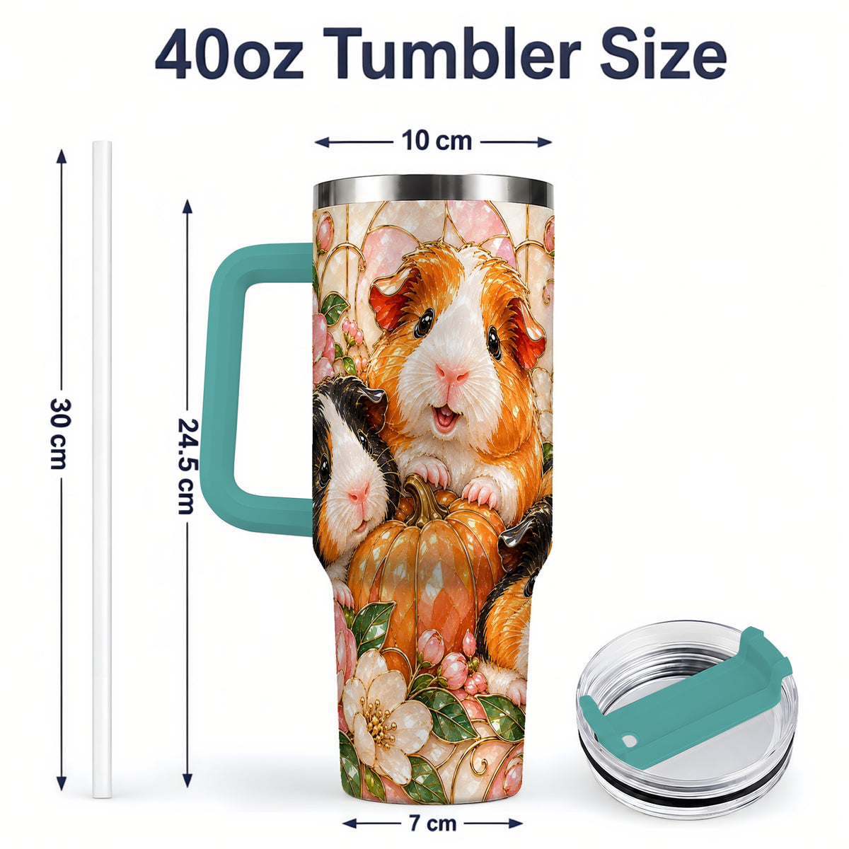 #pl[40oz|Green] Fall Guinea Pig 40oz Tumbler, Pumpkin Floral Artwork for Pet Lovers