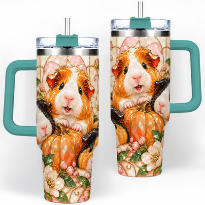 #pl[40oz|Green] Fall Guinea Pig 40oz Tumbler, Pumpkin Floral Artwork for Pet Lovers