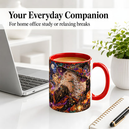#pl[11oz|Red] Halloween Witch Ceramic Mug with Black Cat and Pumpkin Artwork