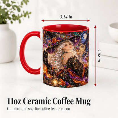 #pl[11oz|Red] Halloween Witch Ceramic Mug with Black Cat and Pumpkin Artwork