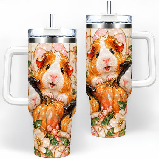 Fall Guinea Pig 40oz Tumbler, Pumpkin Floral Artwork for Pet Lovers