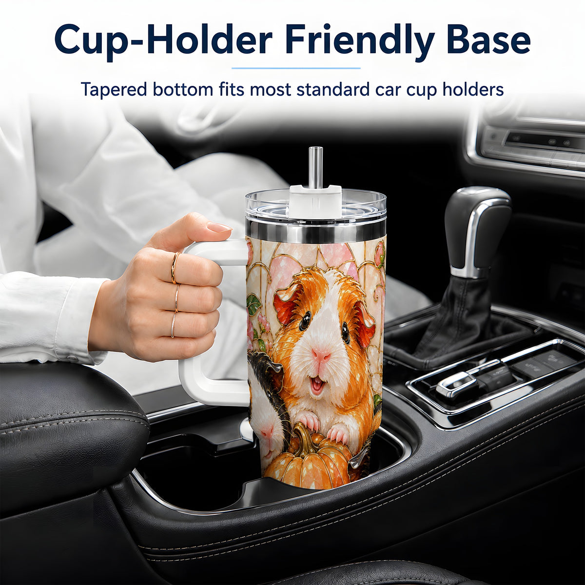 #pl[40oz|White] Fall Guinea Pig 40oz Tumbler, Pumpkin Floral Artwork for Pet Lovers