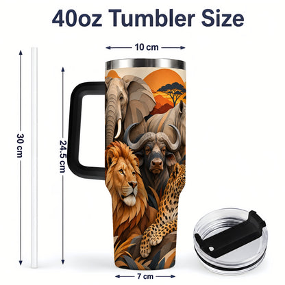 #pl[40oz|Black] Safari Wildlife 40oz Tumbler, African Animal Artwork for Nature Fans