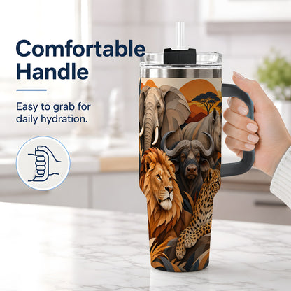#pl[40oz|Black] Safari Wildlife 40oz Tumbler, African Animal Artwork for Nature Fans