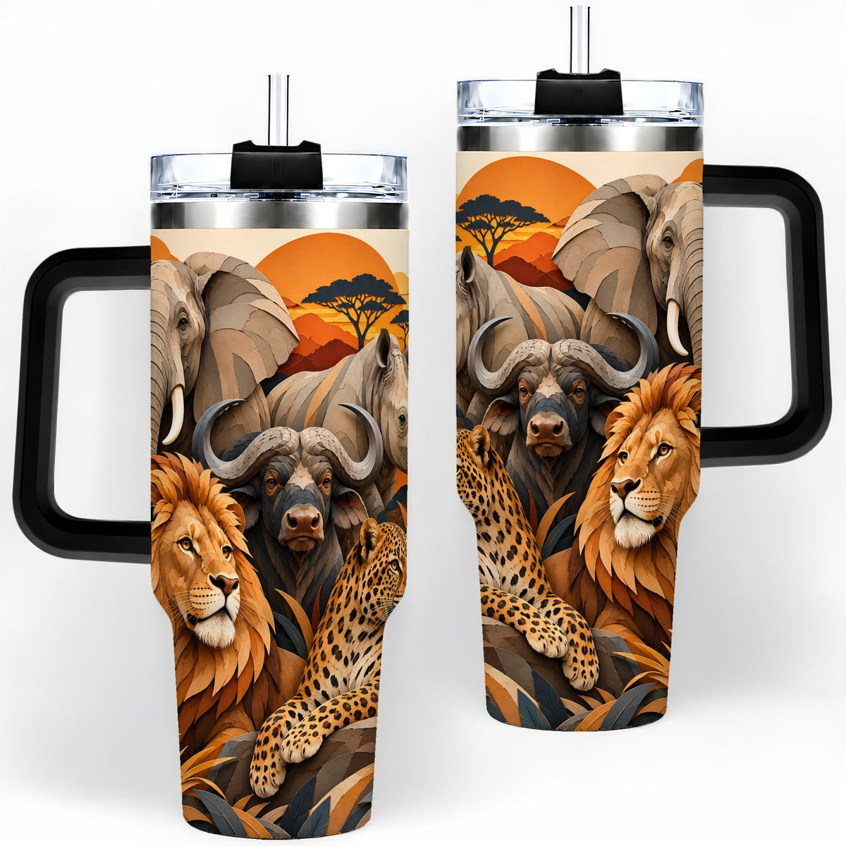 #pl[40oz|Black] Safari Wildlife 40oz Tumbler, African Animal Artwork for Nature Fans