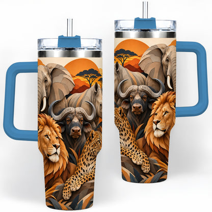 #pl[40oz|Blue] Safari Wildlife 40oz Tumbler, African Animal Artwork for Nature Fans