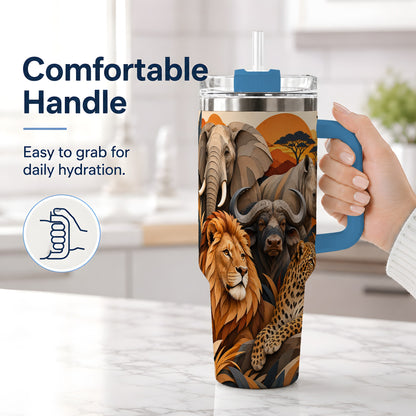 #pl[40oz|Blue] Safari Wildlife 40oz Tumbler, African Animal Artwork for Nature Fans