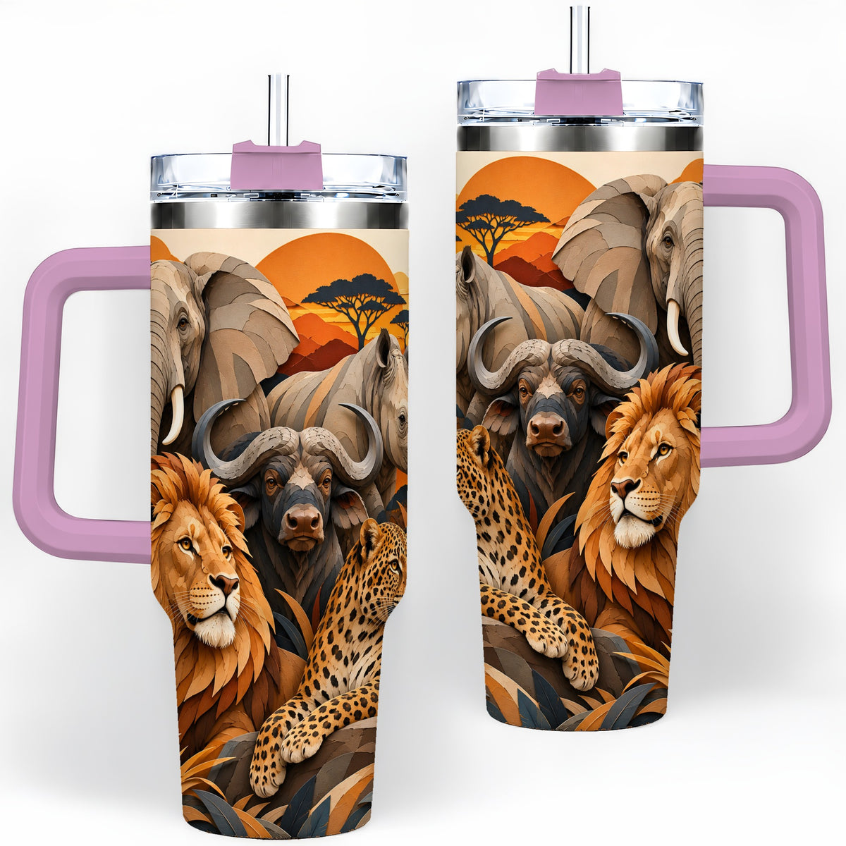 #pl[40oz|Pink] Safari Wildlife 40oz Tumbler, African Animal Artwork for Nature Fans