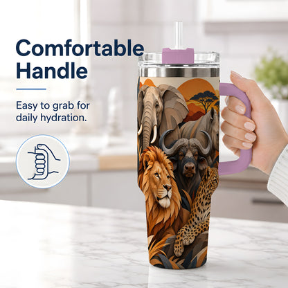 #pl[40oz|Pink] Safari Wildlife 40oz Tumbler, African Animal Artwork for Nature Fans