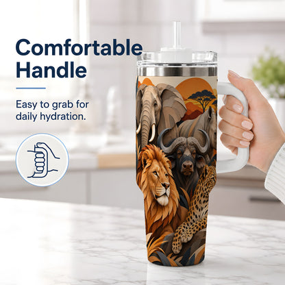 #pl[40oz|White] Safari Wildlife 40oz Tumbler, African Animal Artwork for Nature Fans